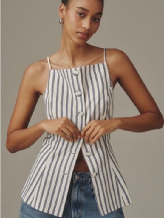 Anthropologie Tops - Anthropology Maeve Stripped Button-Front Cami Top in Navy & White